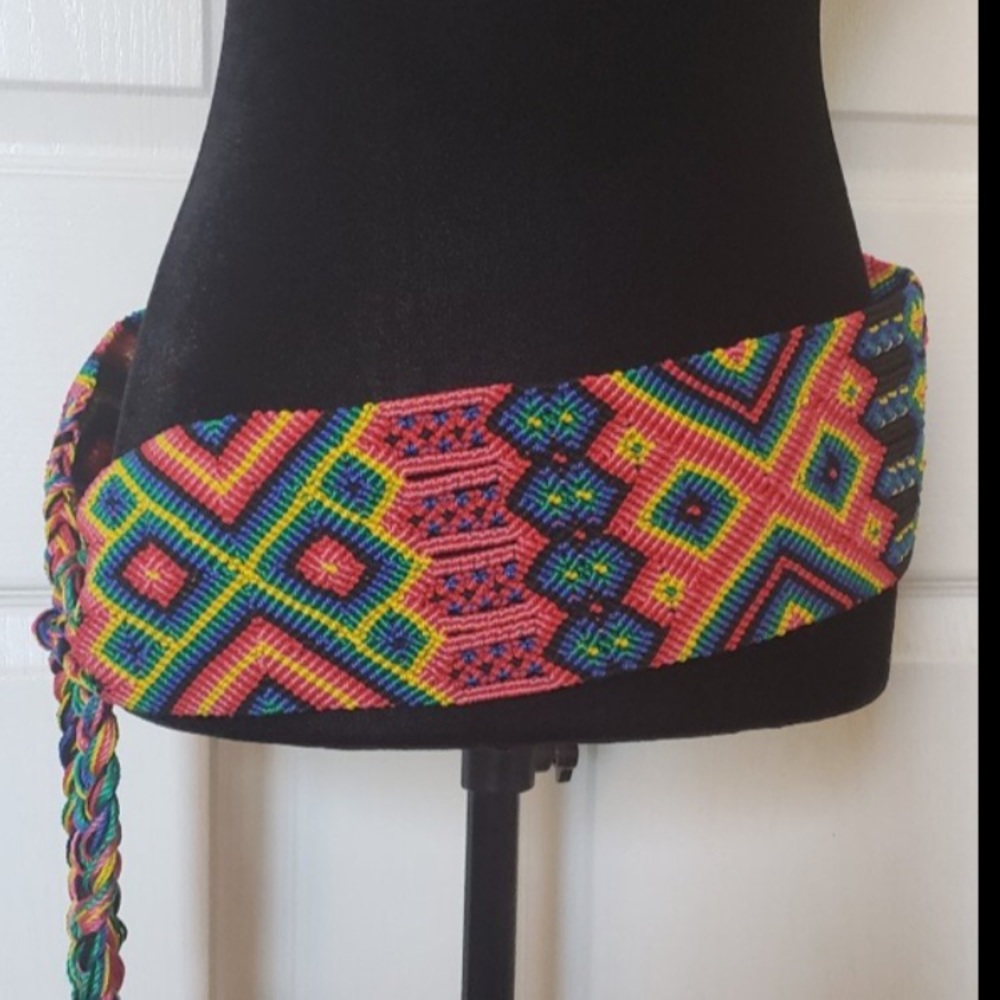 Hand woven braided sash belt with tie,Hippie boho